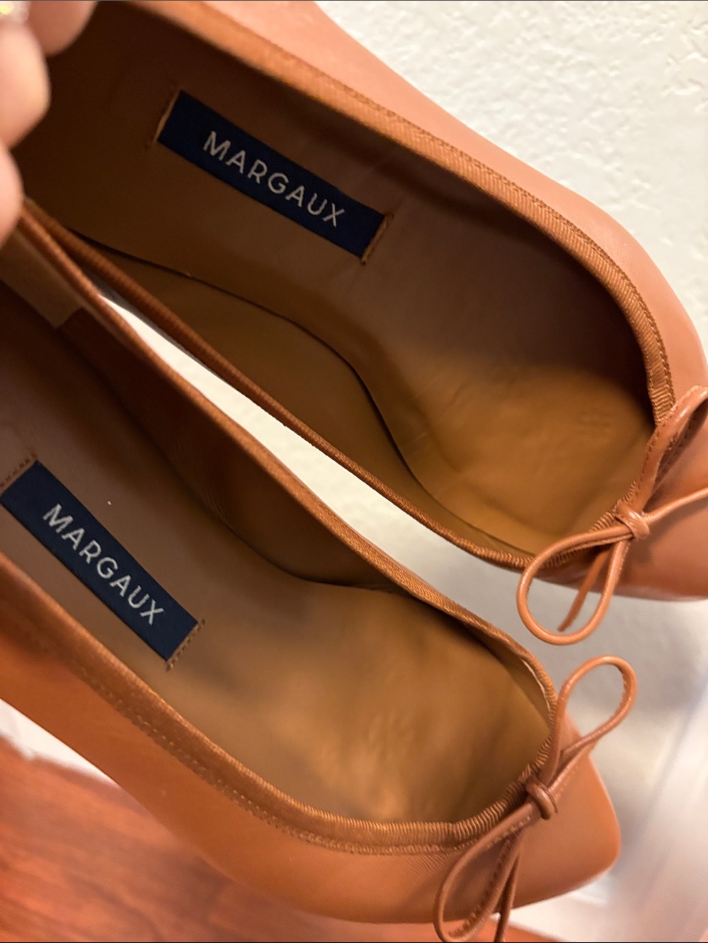 Margaux Cognac Pointed-Toe Bow Flats - Picture 6 of 6